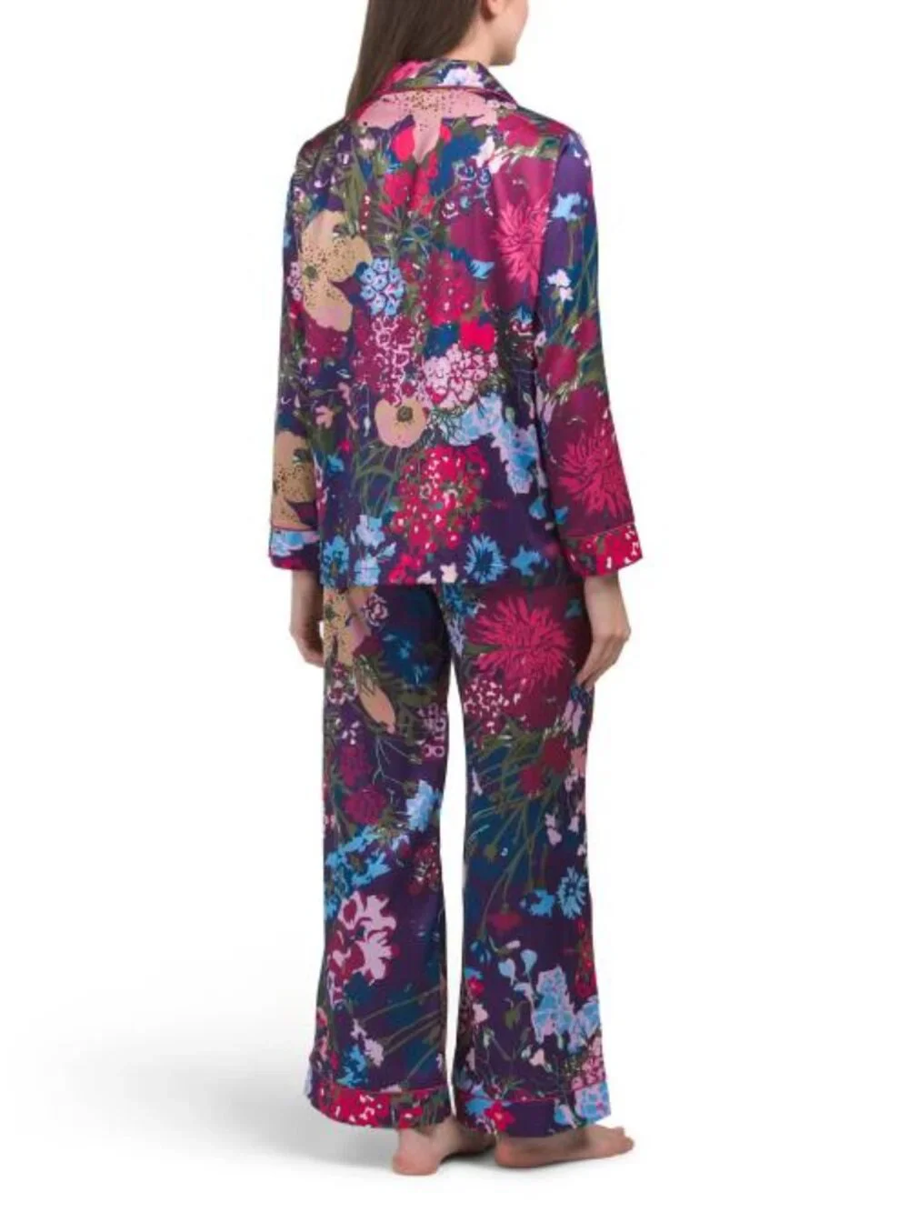 DALIA MACPHEE 2pc Satin Floral Notch Collar Pajama Top And Pants Set
